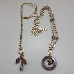 Curated bundle layered look chain necklaces with dangle drop charm pendants boho